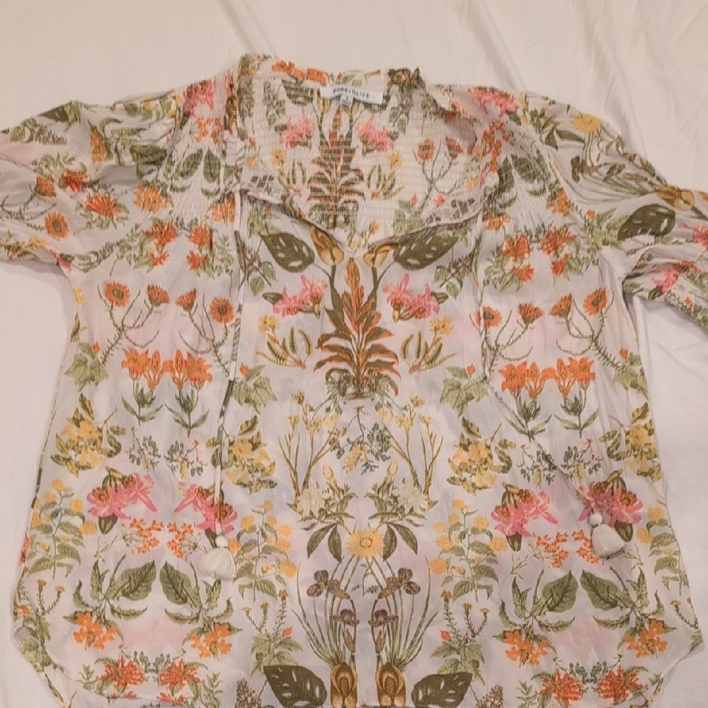 Rose & Olive Floral Smocked Top with Pink and Green